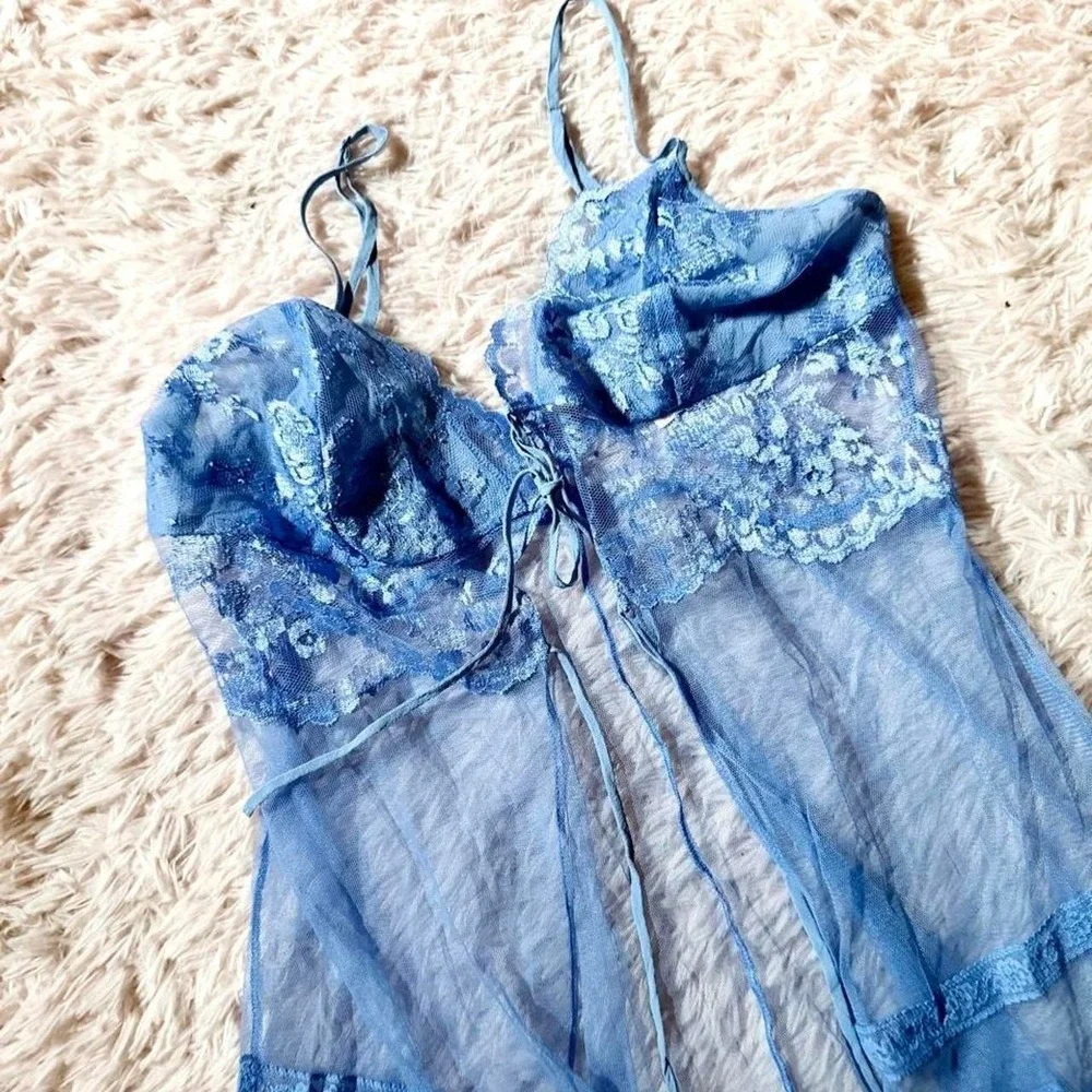 Whimsical Angel Core Coquette Twee Princess Sheer Tie Front Lingerie Womens XS
